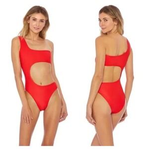 ELLEJAY Revolve Womens Kristin One Shoulder Cutout One Piece Swimsuit Size S Red